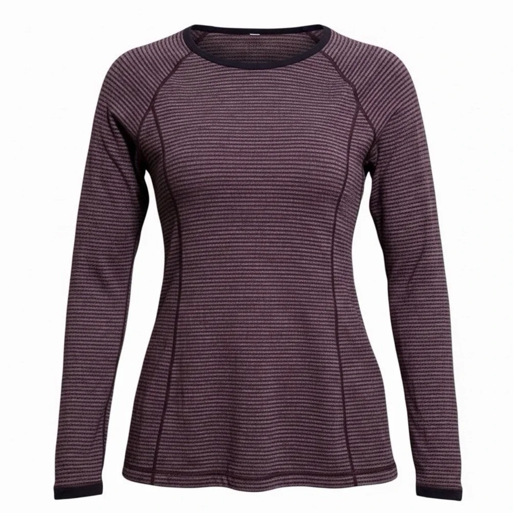 Lululemon Run: Turn Around Long Sleeve Shirt Black Swan Heathered Plum Womens 10
